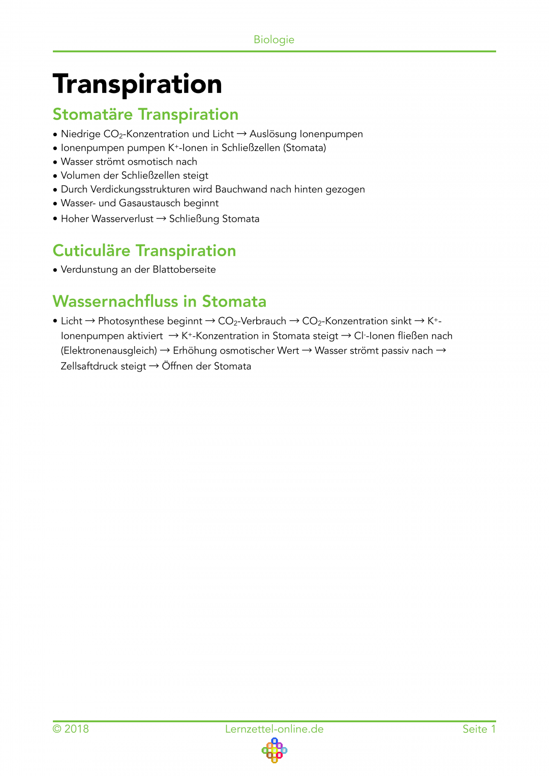 Lernzettel Transpiration Seite 1